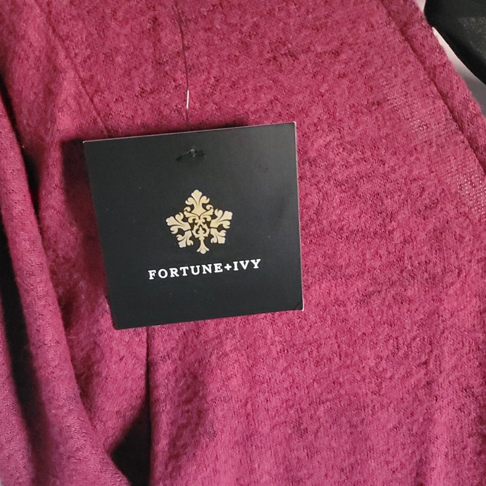 Fortune + Ivy, 2X, Burgundy, Catherine Cozy Hacci Dress - Picture 3 of 5